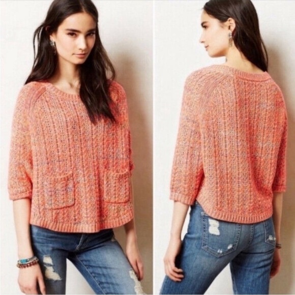 Anthropologie Moth Coral Marled Swing Sweater Large - Picture 15 of 15